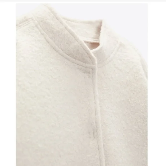 Zara Viral Oversized Bomber Jacket with Pockets Cream/Ecru Boucle - Picture 16 of 16